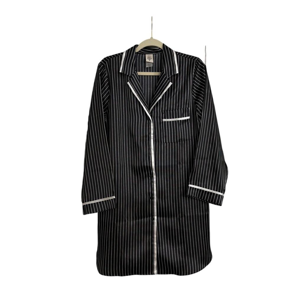 In Bloom Sleep Shirt Long Sleeve Pinstripe Black White Oversize Pajamas Medium